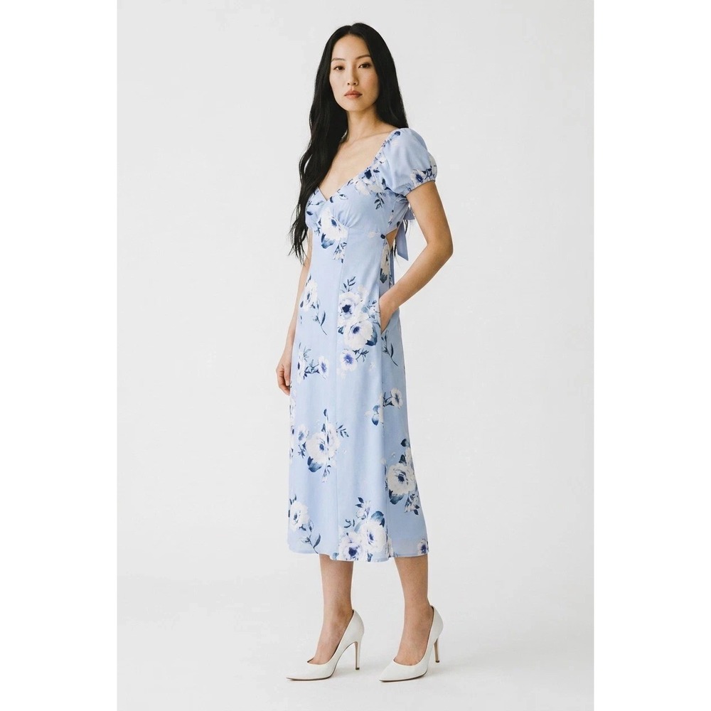 Francescas Faye Floral Midi Dress Blue White Womens Size XL  Cottage Core